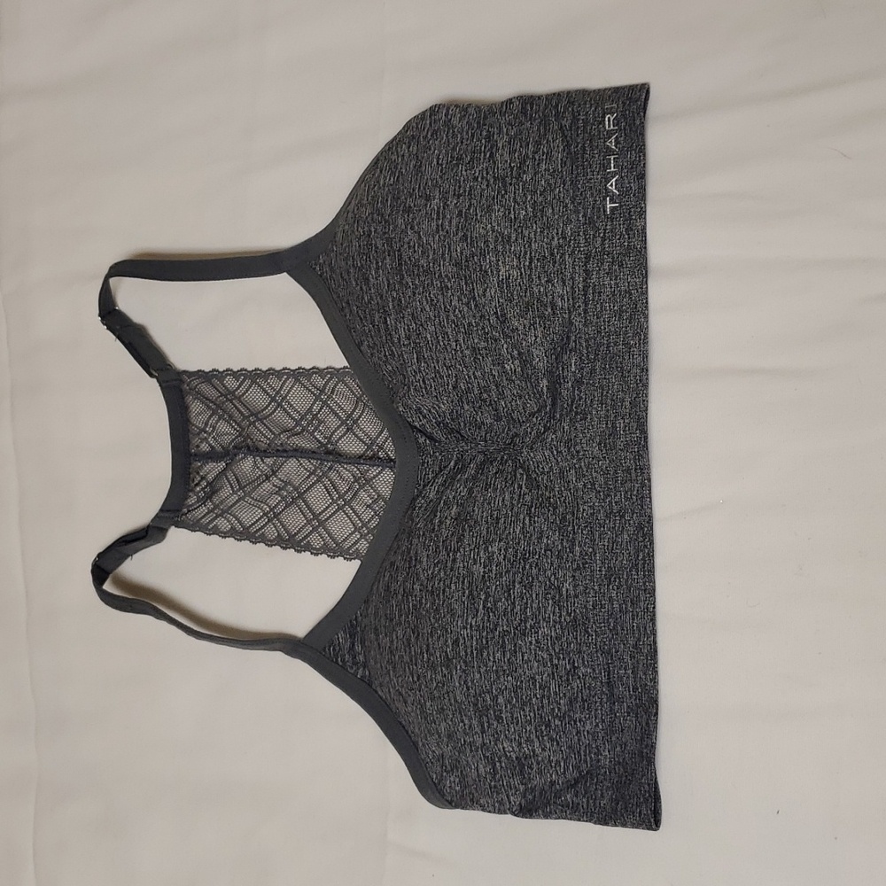 Gray Tarahi padded bra with lace racer back size L NWOT